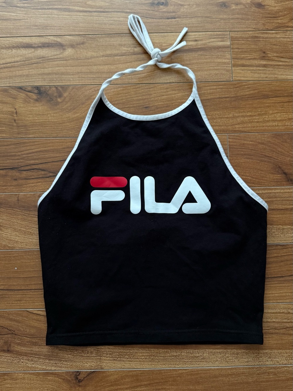 Fila Black & White Logo Halter Crop Top Size Medium Sporty Streetwear